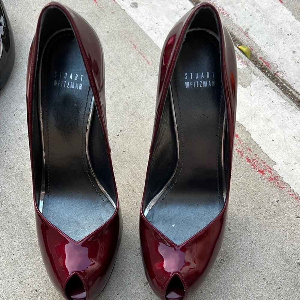 Stuart Weitzman Burgundy Peep Toe Heels